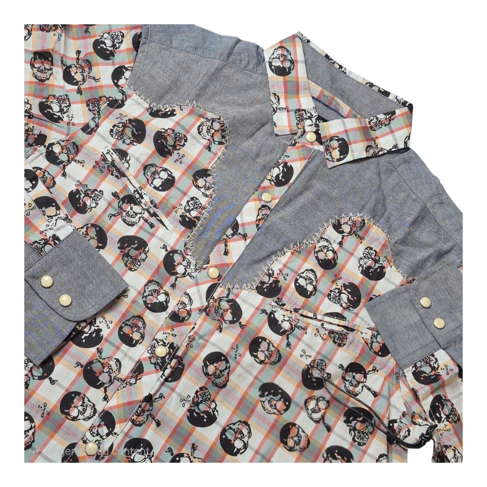 Rock Roll n Soul Mens S Plaid of Skulls Western Shirt Pearl Snap Cowboy NWOT